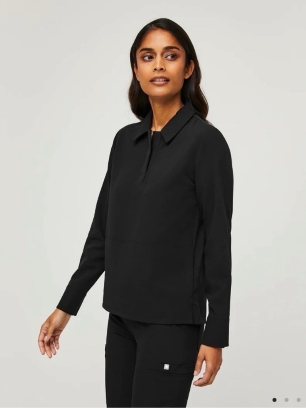FIGS Nala Long Sleeve Scrub Polo Black M Technical Collection